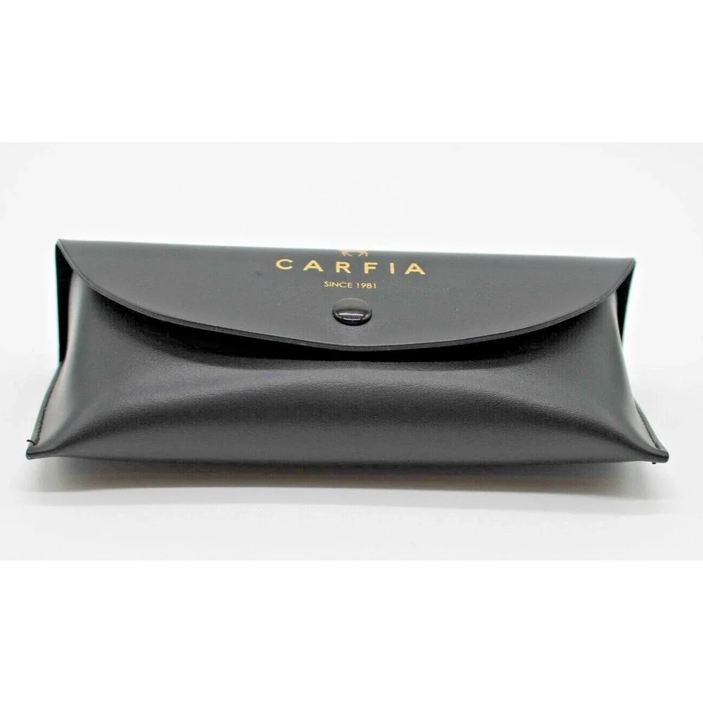 Designer CARFIA Black Leather Sunglasses Eyeglasses Case, Snap Closure